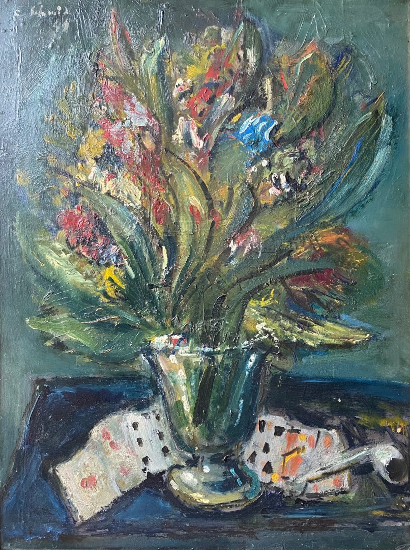 E. SCHMID "bouquet et jeu de cartes" E. SCHMID "bouquet et jeu de cartes"